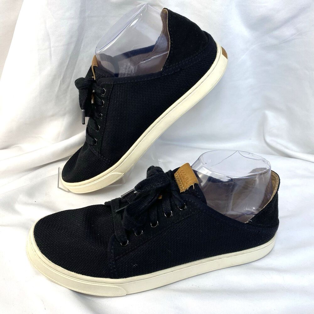 Olukai Pehuea Li Shoes Women's 8.5 Black Mesh Lace Up Casual Sneakers